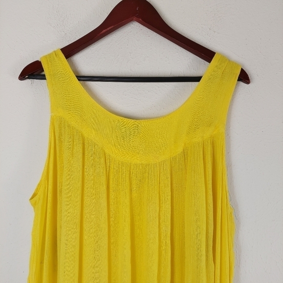 Sunflower Yellow Sleeveless Gauze Maxi Dress Free Size Floral Embroidered Sequin - Picture 9 of 13